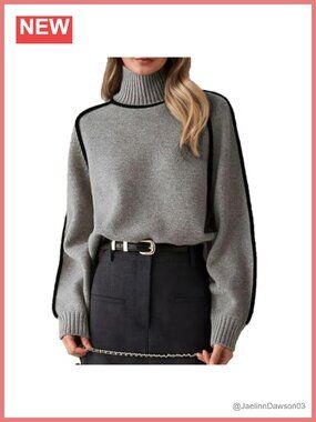 Women's Turtleneck Chunky Knit Oversized Long Sleeve Pullover Sweater